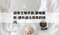 战争之地手游,策略解析-提升战斗效率的技巧