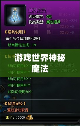 披风附魔，游戏世界的神秘魔法与艺术