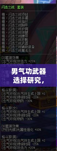 男气功武器选择研究，探寻最佳武器搭配