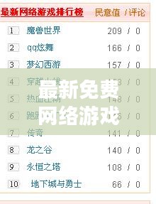最新免费网络游戏排行榜