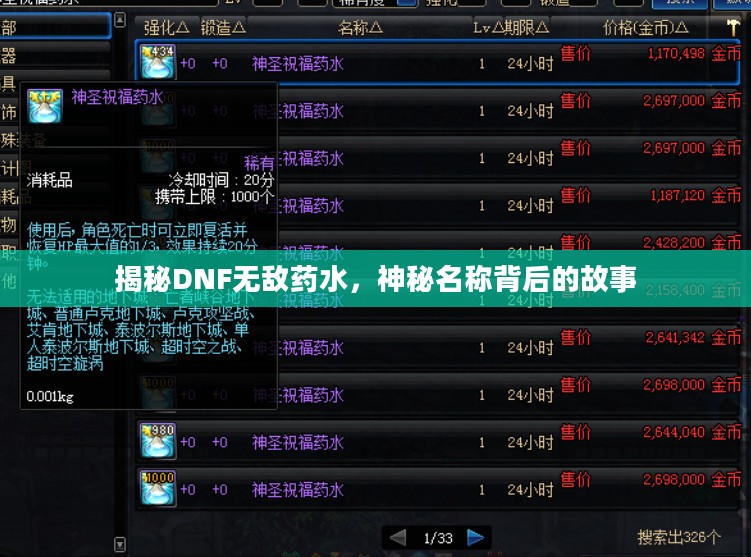 揭秘DNF无敌药水，神秘名称背后的故事