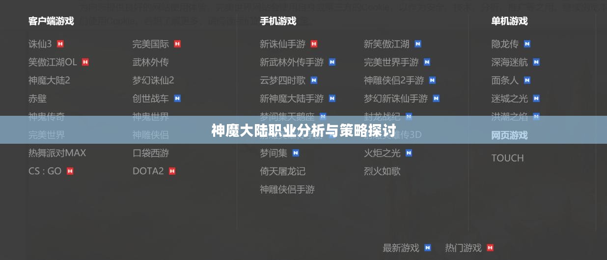 神魔大陆职业分析与策略探讨