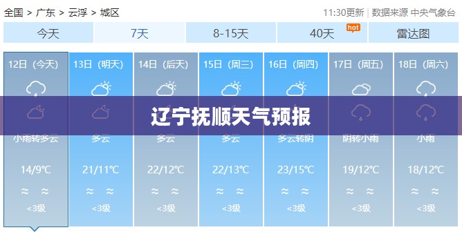 辽宁抚顺未来15天天气预报查询