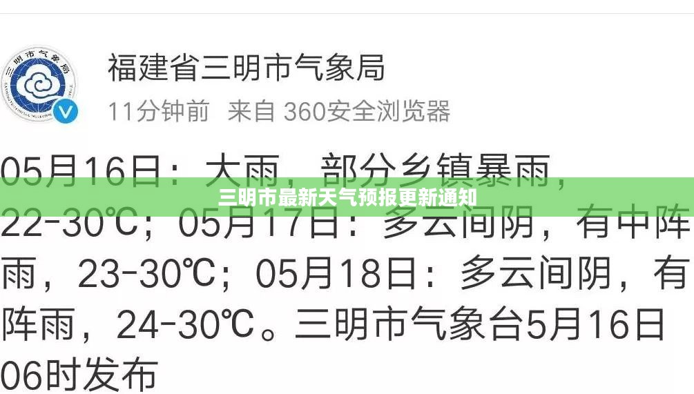 三明市最新天气预报更新通知