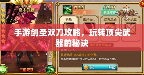 手游剑圣双刀攻略，玩转顶尖武器的秘诀