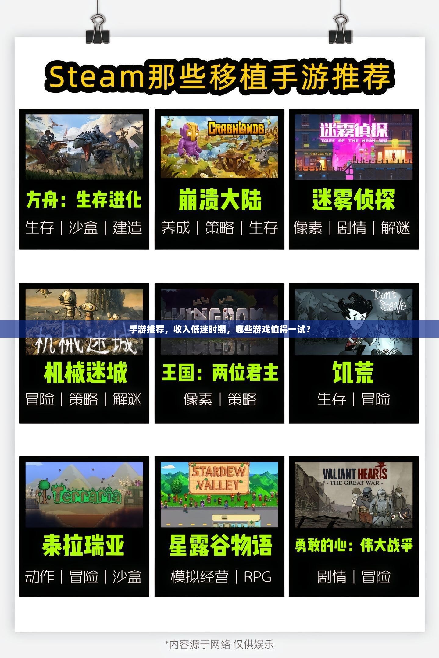 手游推荐，收入低迷时期，哪些游戏值得一试？