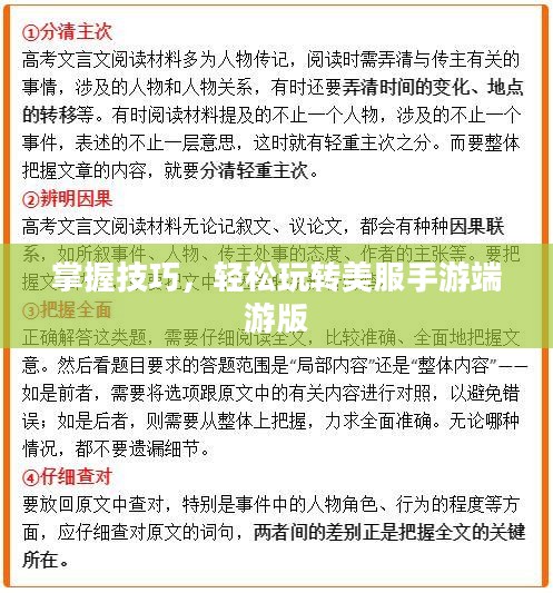 掌握技巧,轻松玩转美服手游端游版 掌握技巧,轻松玩转美服手游端游版