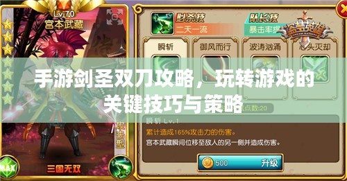 手游剑圣双刀攻略，玩转游戏的关键技巧与策略