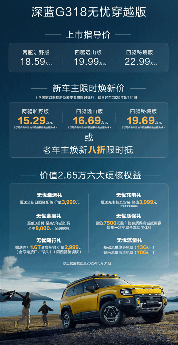 深蓝G318无忧穿越版，年轻人首选硬派方盒子，价格亲民至18.59万起