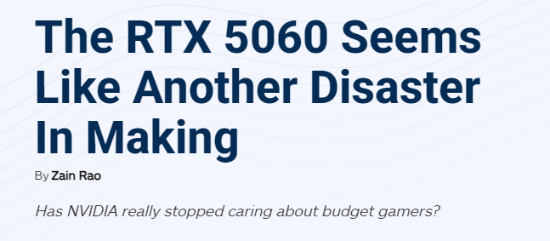 媒体痛批RTX 5060性能灾难，升级表现令人大失所望