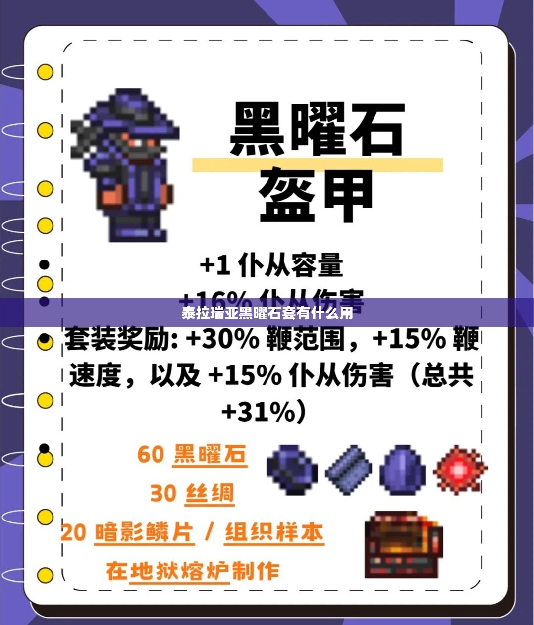 泰拉瑞亚黑曜石套装效果全面解析