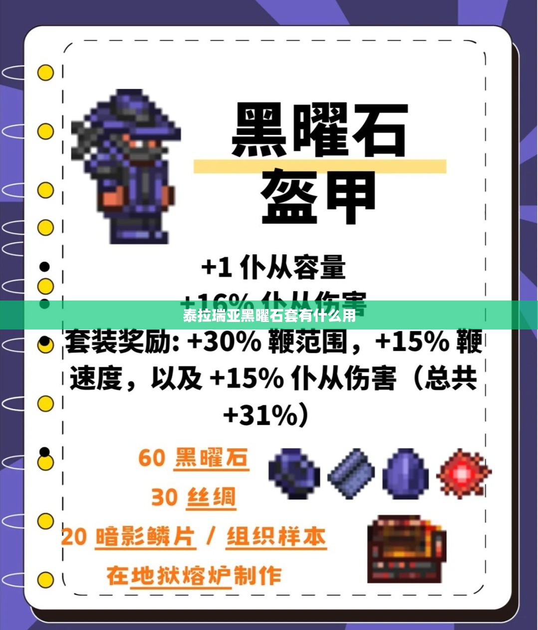 泰拉瑞亚黑曜石套属性详解与实战应用