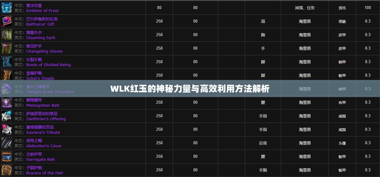 WLK红玉的神秘力量与高效利用方法解析