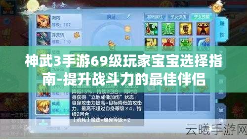 神武3手游69级玩家宝宝选择指南-提升战斗力的最佳伴侣