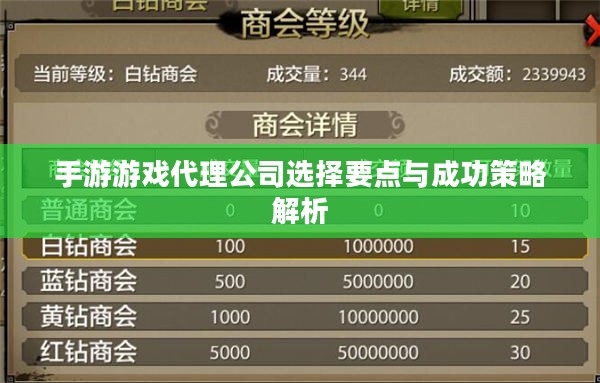 手游游戏代理公司选择要点与成功策略解析 手游游戏代理公司选择要点与成功策略解析