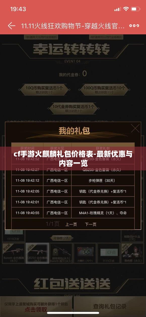 cf手游火麒麟礼包价格表-最新优惠与内容一览