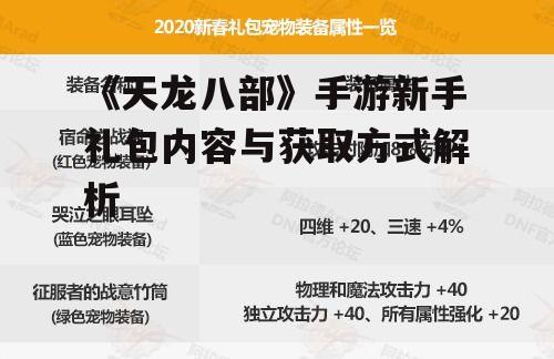 《天龙八部》手游新手礼包内容与获取方式解析