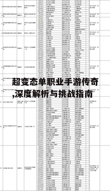超变态单职业手游传奇,深度解析与挑战指南