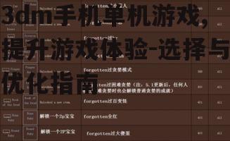 3dm手机单机游戏,提升游戏体验-选择与优化指南