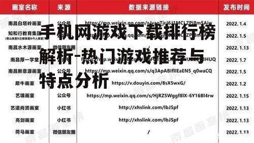 手机网游戏下载排行榜解析-热门游戏推荐与特点分析