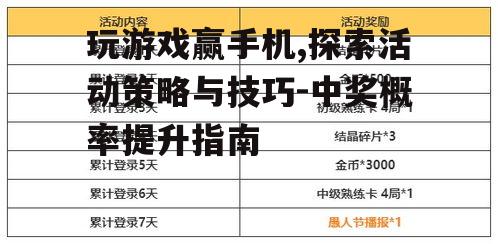 玩游戏赢手机,探索活动策略与技巧-中奖概率提升指南
