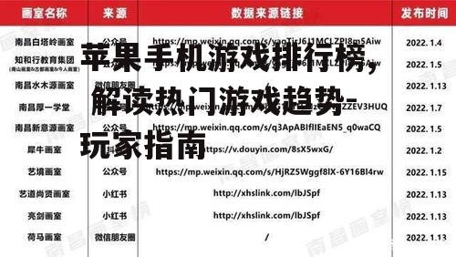 苹果手机游戏排行榜, 解读热门游戏趋势-玩家指南