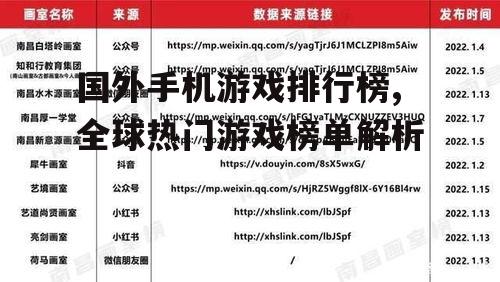 国外手机游戏排行榜,全球热门游戏榜单解析