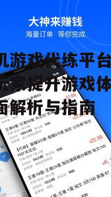 手机游戏代练平台,助力玩家提升游戏体验-全面解析与指南