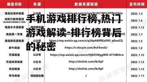 手机游戏排行榜,热门游戏解读-排行榜背后的秘密