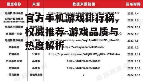 官方手机游戏排行榜,权威推荐-游戏品质与热度解析