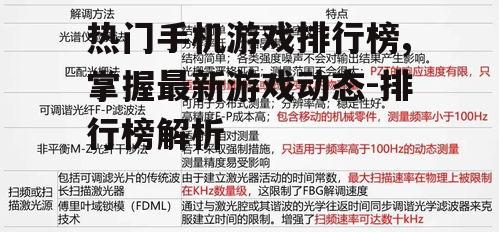 热门手机游戏排行榜,掌握最新游戏动态-排行榜解析
