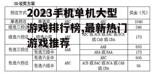 2023手机单机大型游戏排行榜,最新热门游戏推荐