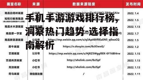 手机手游游戏排行榜,洞察热门趋势-选择指南解析