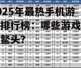 2025年最热手机游戏排行榜：哪些游戏独占鳌头？