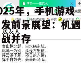 2025年,手机游戏开发前景展望:机遇与挑战并存
