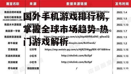 国外手机游戏排行榜,掌握全球市场趋势-热门游戏解析