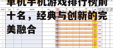 单机手机游戏排行榜前十名，经典与创新的完美融合