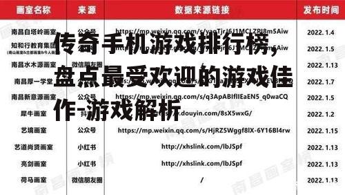 传奇手机游戏排行榜,盘点最受欢迎的游戏佳作-游戏解析