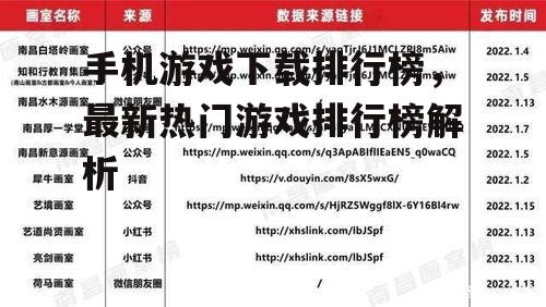 手机游戏下载排行榜，最新热门游戏排行榜解析