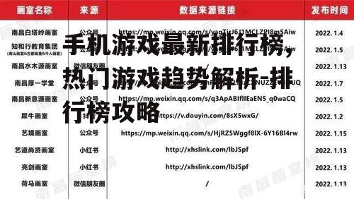 手机游戏最新排行榜,热门游戏趋势解析-排行榜攻略