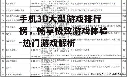 手机3D大型游戏排行榜，畅享极致游戏体验-热门游戏解析
