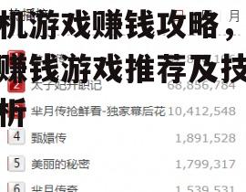 手机游戏赚钱攻略，热门赚钱游戏推荐及技巧解析