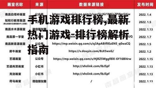 手机游戏排行榜,最新热门游戏-排行榜解析指南