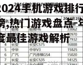 2024手机游戏排行榜,热门游戏盘点-年度最佳游戏解析
