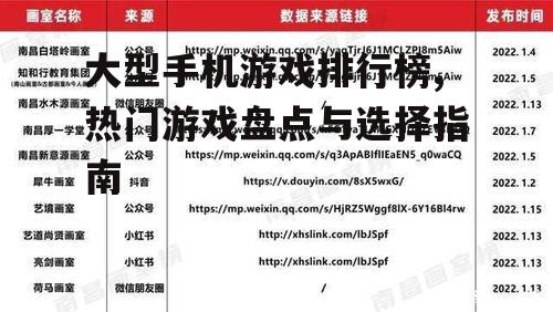 大型手机游戏排行榜,热门游戏盘点与选择指南